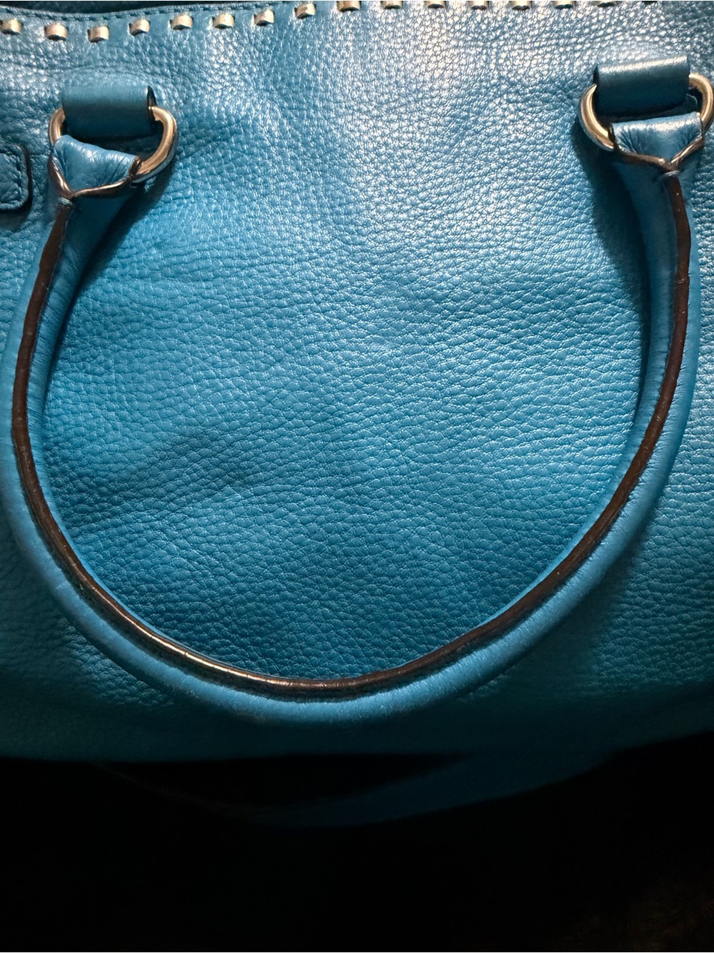Michael Kors Bright Turquoise Leather Satchel with Stud Accents - Picture 4 of 9
